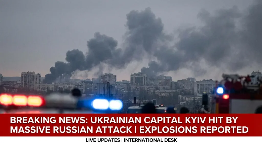 Ukrainian capital Kyiv hit by massive Russian attack as explosions light up the sky and air defenses remain active